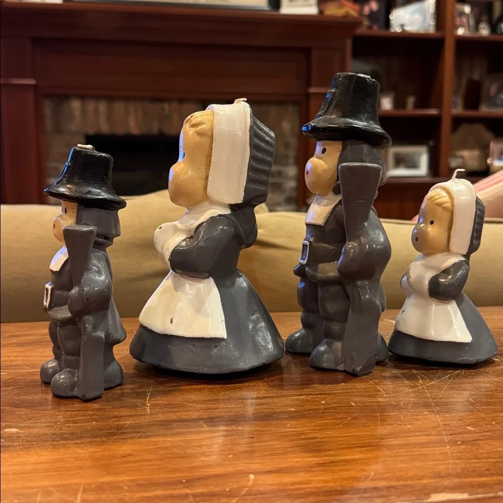 New Rare Gurley Vintage Pilgrim Candle Set of 4  MCM Not Burned Thanksgiving